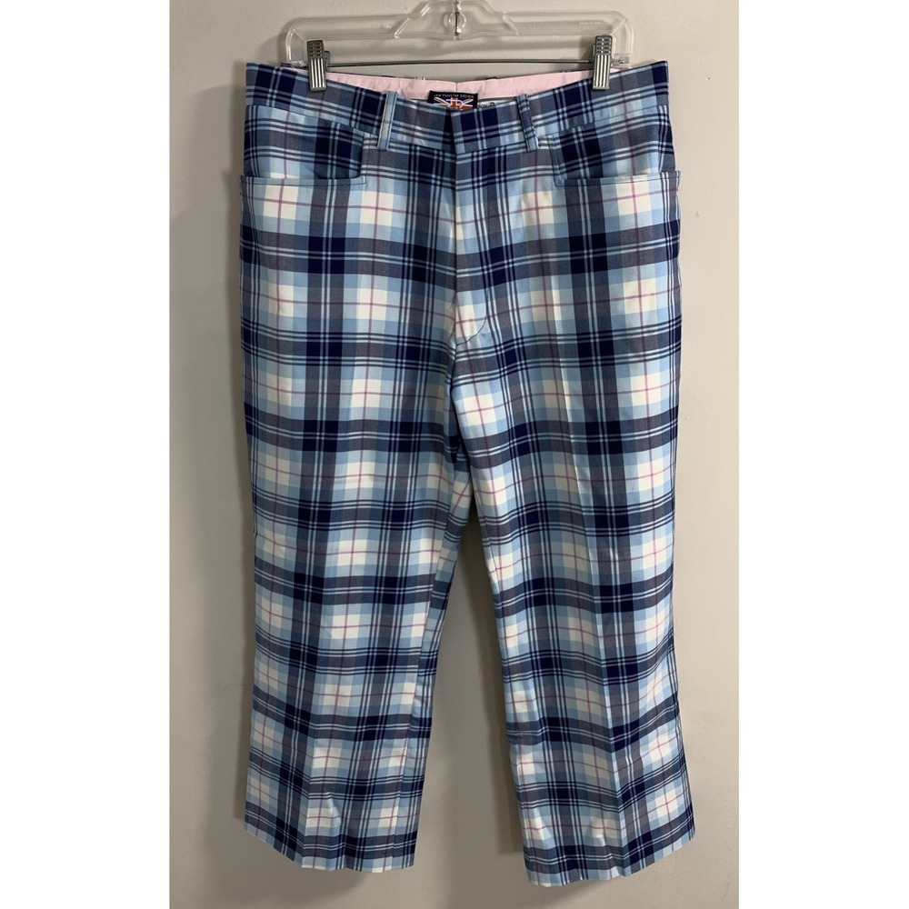 Ian Poulter Design IJP Golf Pants Wool Blend Tartan Plaid Blue Pink Men's 34x30